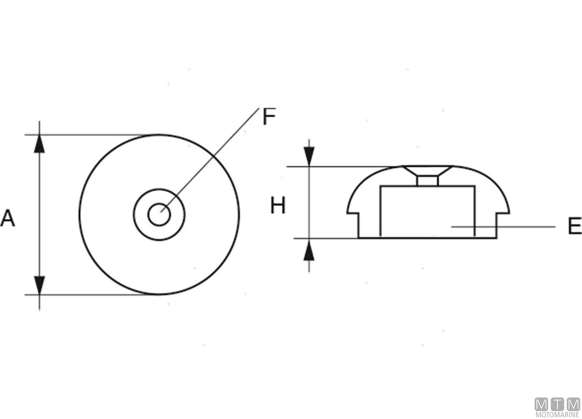 Ogive anode for Sleipner SP55 bow thruster in aluminium - original photo Motomarine Srl