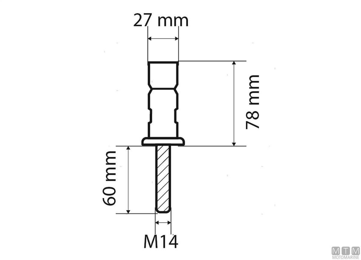 Base with pin for stanchion Ø25 mm stainless steel 316 - original photo Motomarine Srl