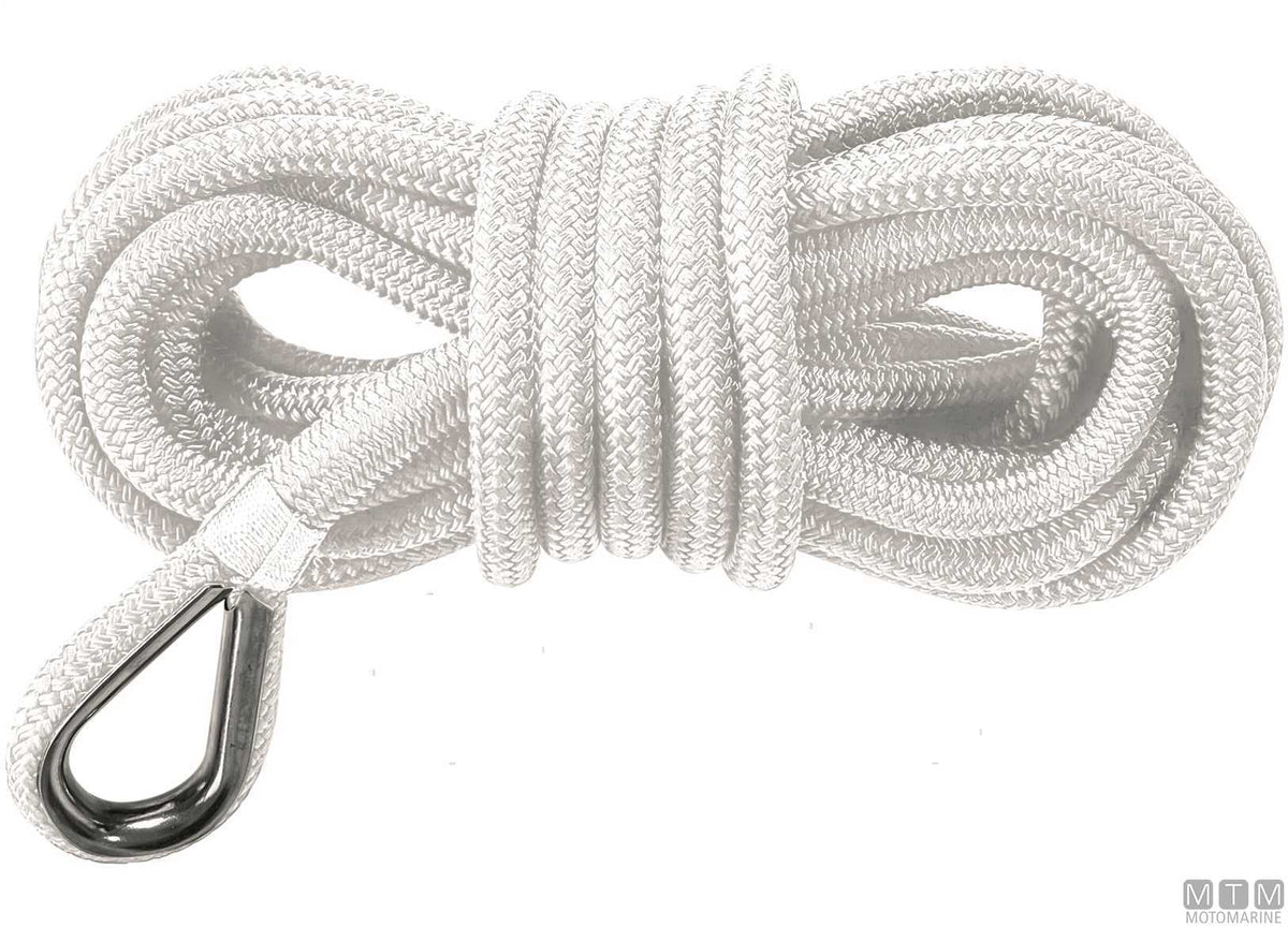 16-strand white mooring braid with stainless steel thimble Ø24 mm 15 m - original photo Motomarine Srl