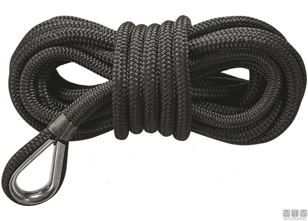 16-strand black mooring braid with stainless steel thimble Ø10 mm 6 m - original photo Motomarine Srl