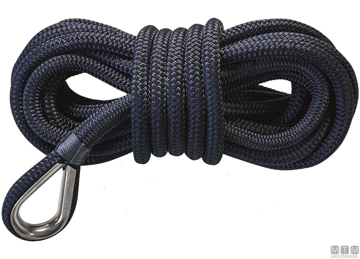 Navy blue 16-strand mooring braid with stainless steel thimble Ø12 mm, 8 m - original photo Motomarine Srl