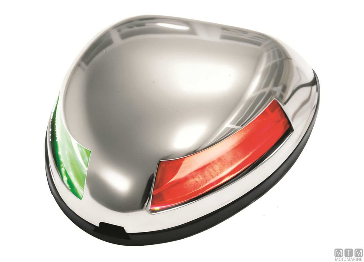 Pair of red and green Compact LED bow navigation lights in stainless steel - original photo Motomarine Srl