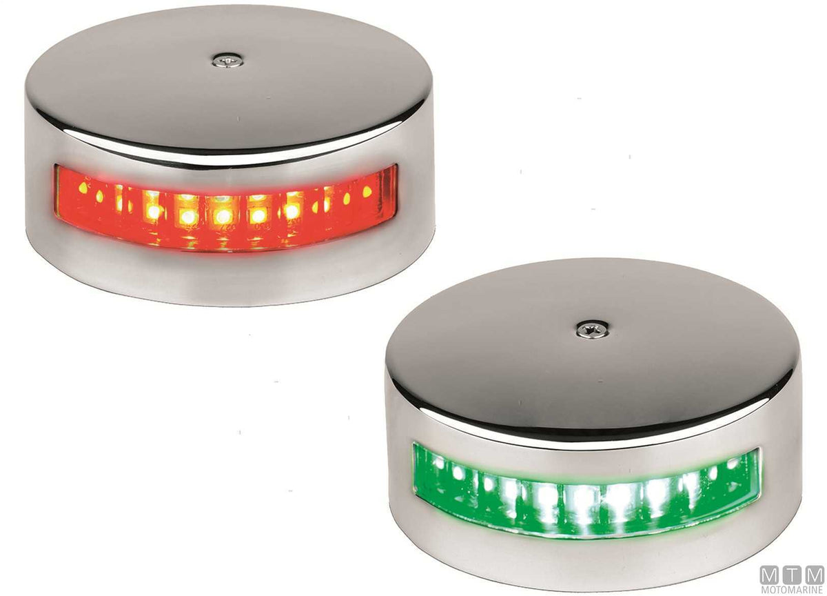 Pair of red and green UFO LED bow navigation lights in stainless steel - original photo Motomarine Srl