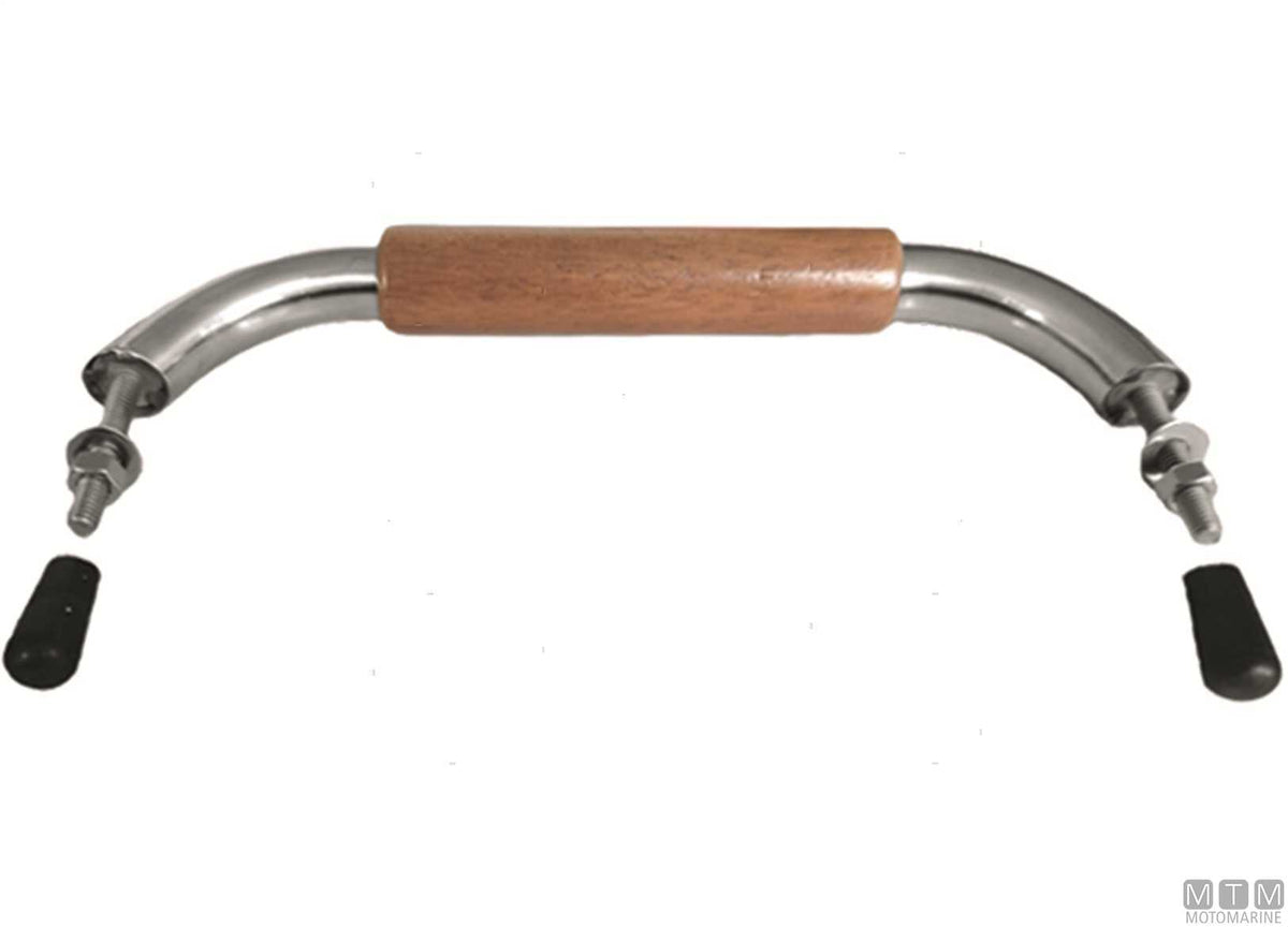 Stainless steel and teak handrail, standard base, L457 mm - original photo Motomarine Srl