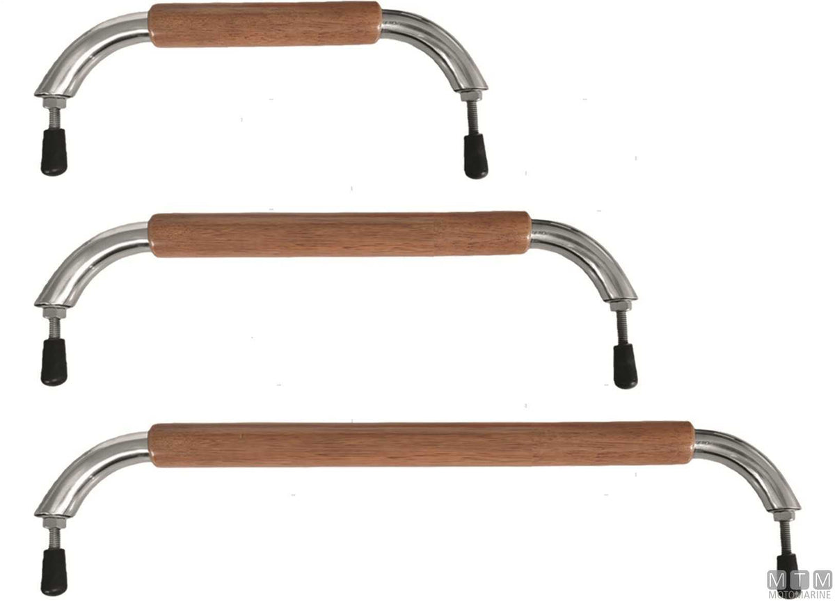 Stainless steel and teak handrail, standard base, L610 mm - original photo Motomarine Srl