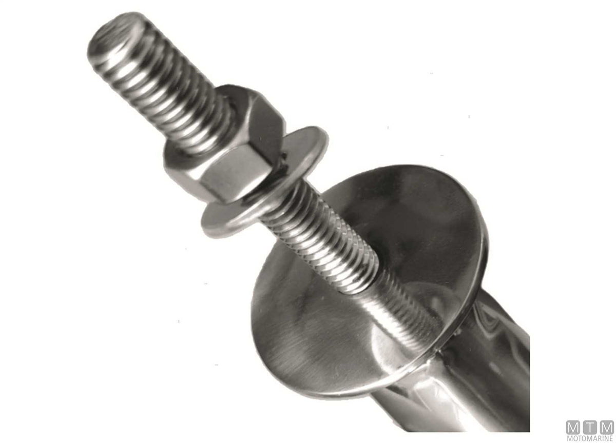Stainless steel and teak handrail, flanged base, L610 mm - original photo Motomarine Srl
