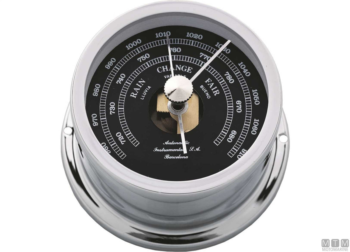 A-Nautic Minor barometer 72 mm chrome-plated brass black dial - original photo Motomarine Srl