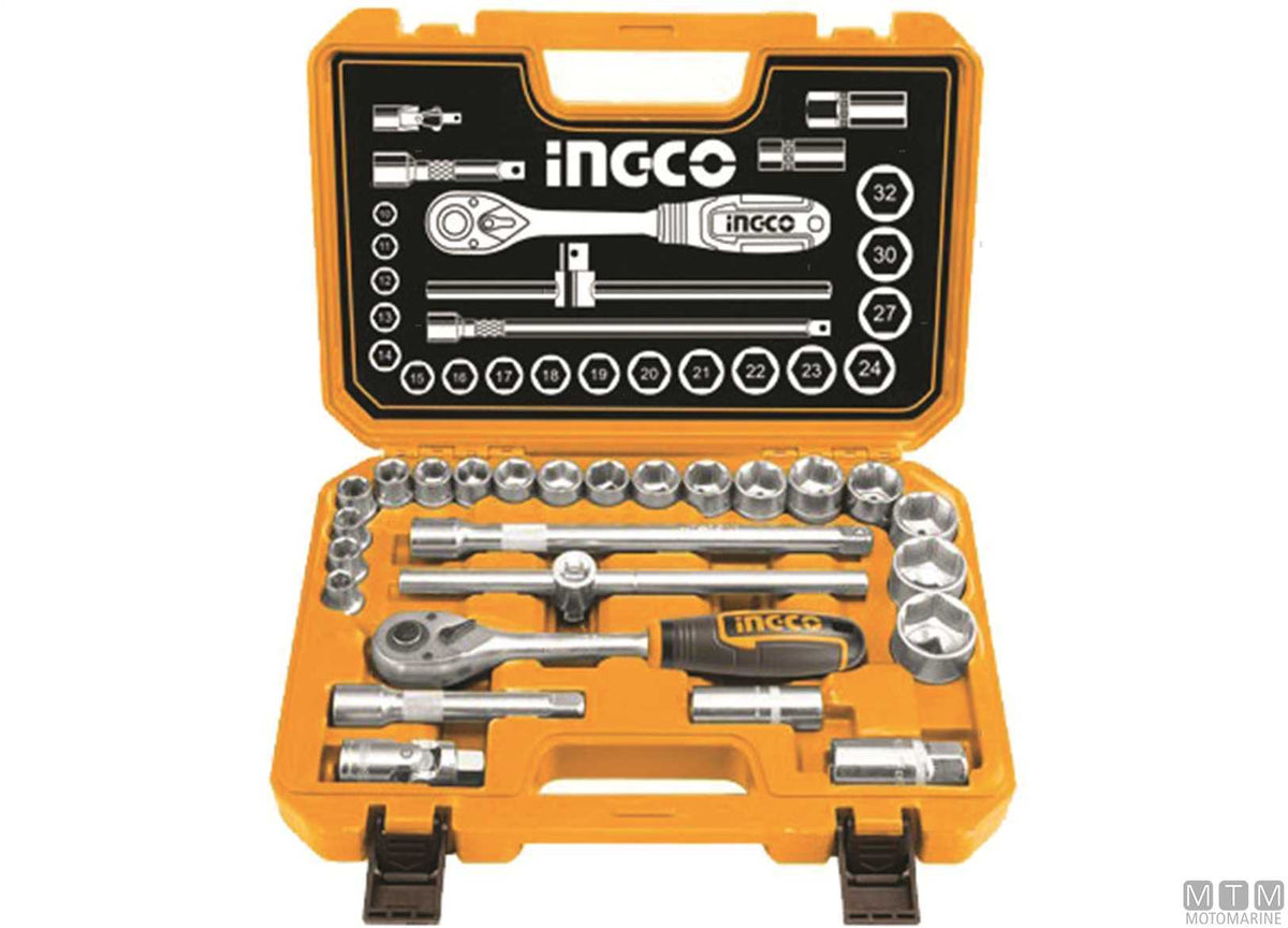 1/2" ratchet case with sockets Ø10-32 mm, 25-piece set - original photo Motomarine Srl