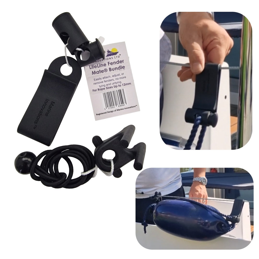 LifeLine Fender Mate Bundle by Marine Innovations, quick release fender hanger for guard wires