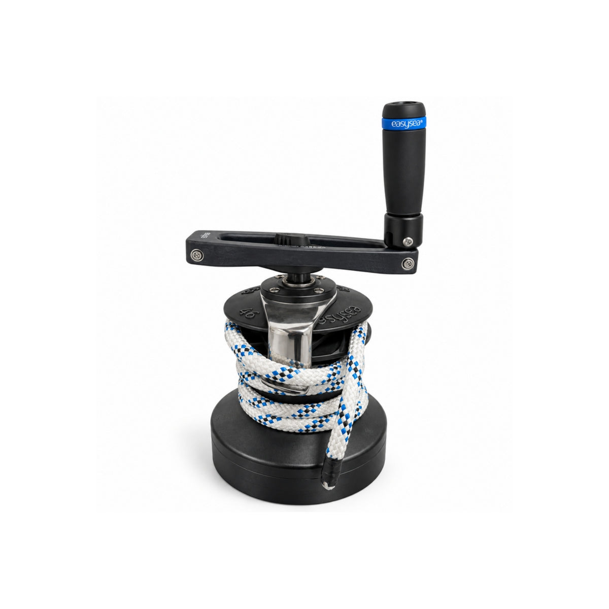 Flipper Max winch handle on a winch in half-open position, grip upright and arm folded