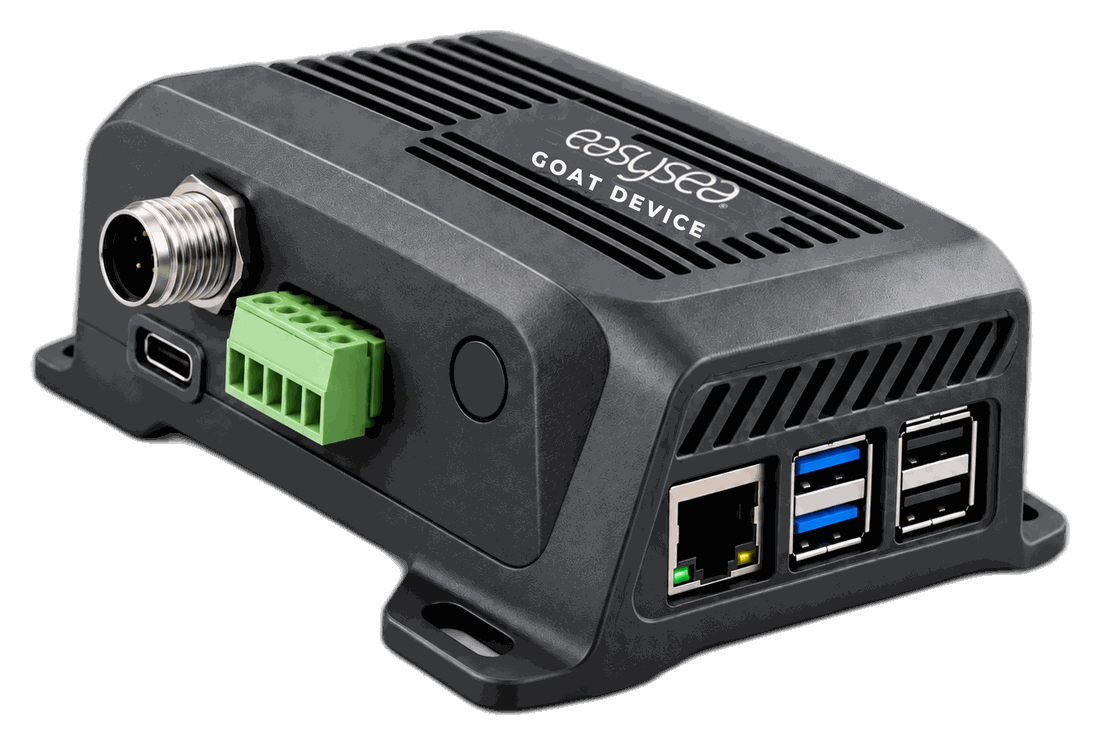 GOAT Device: NMEA 2000-connector, USB-C, klemmenstrook, knop, ethernet- en USB-poorten